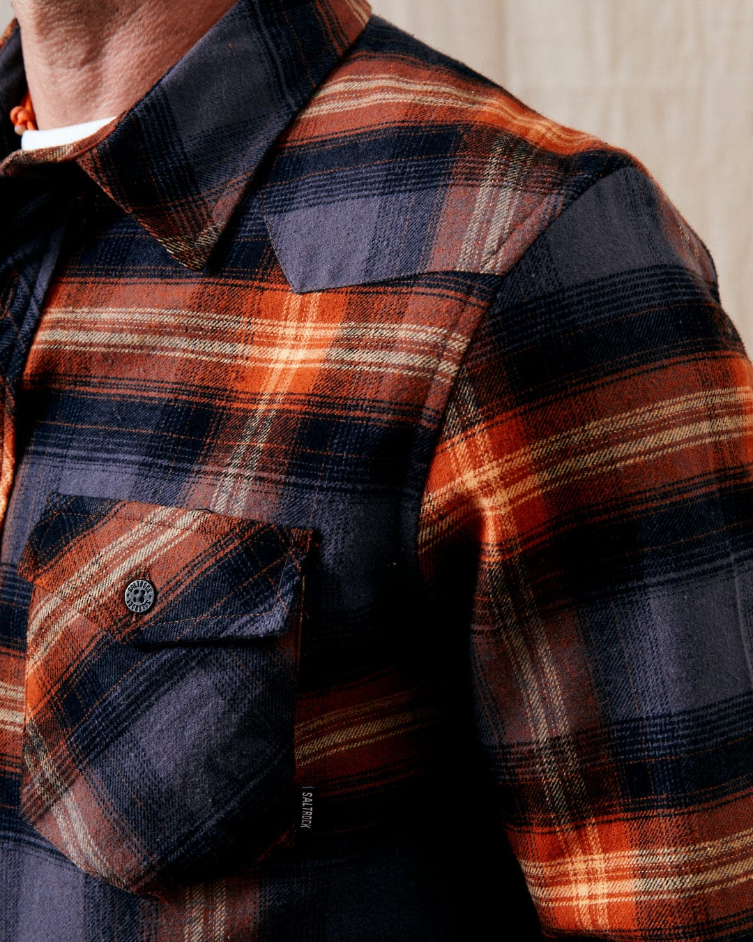 Miles - Mens Check Flannel Shirt - Orange - Image 10