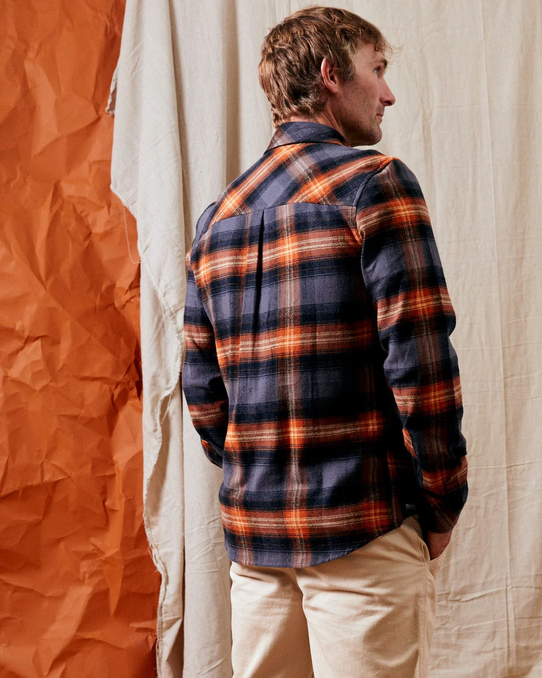 Miles - Mens Check Flannel Shirt - Orange - Image 4