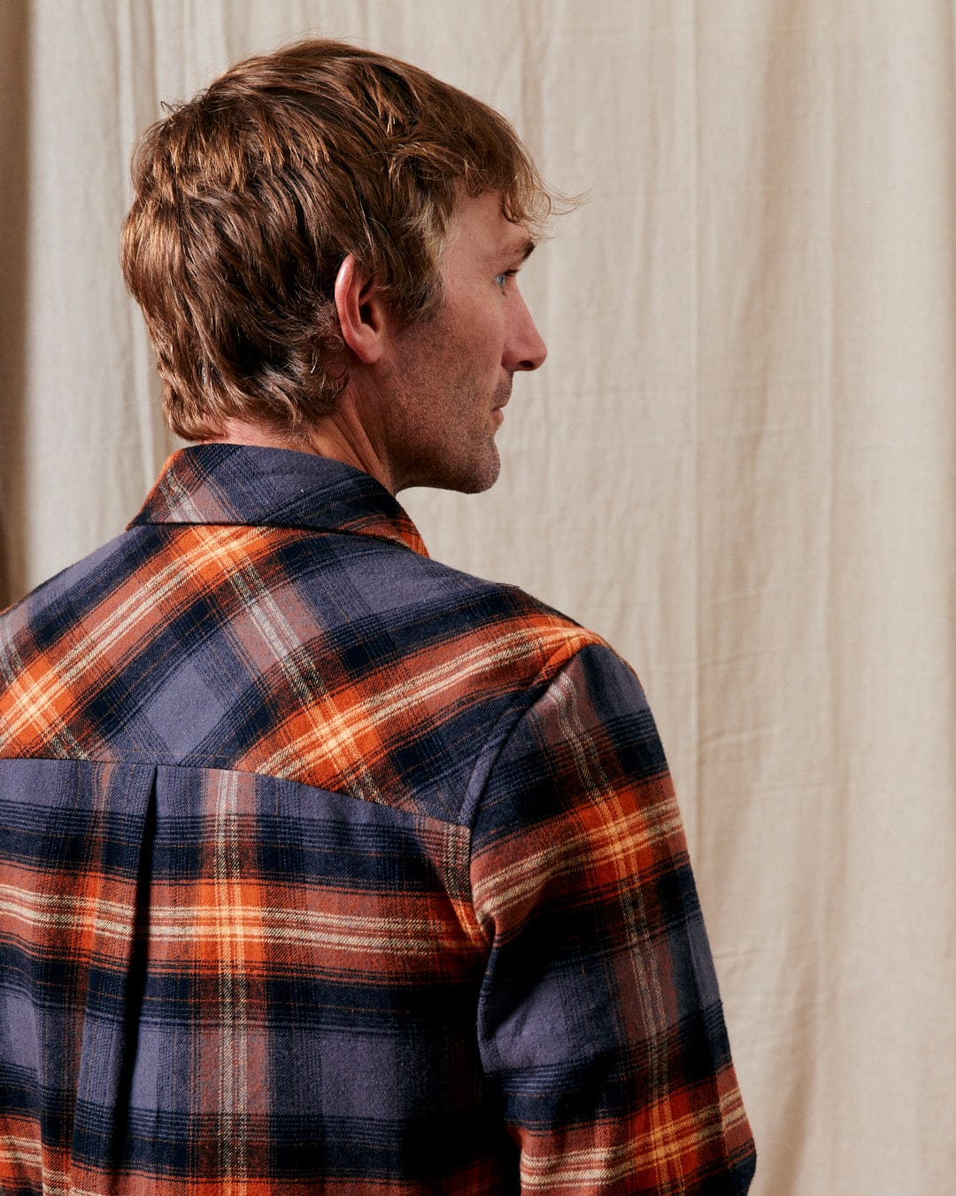 Miles - Mens Check Flannel Shirt - Orange - Image 8