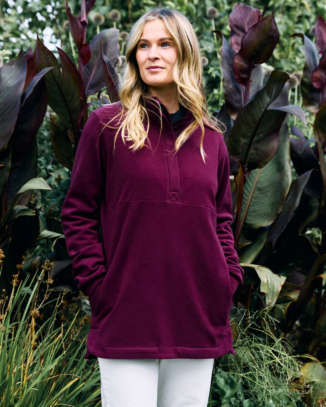Morgan - Womens 1/4 Neck Longline Fleece - Burgundy - Image 2