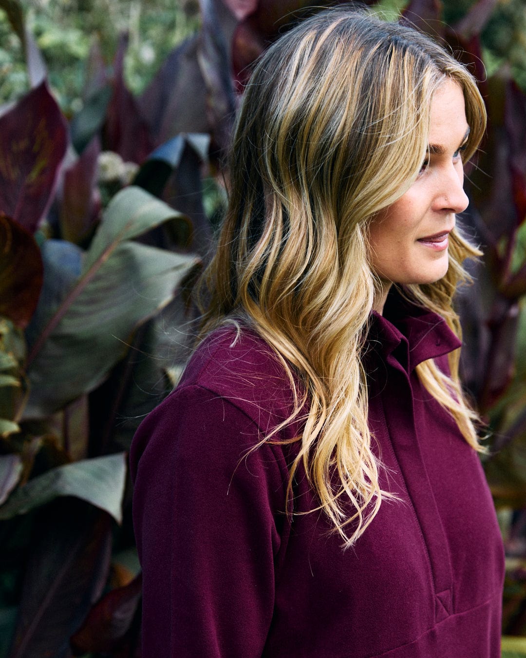 Morgan - Womens 1/4 Neck Longline Fleece - Burgundy - Image 4