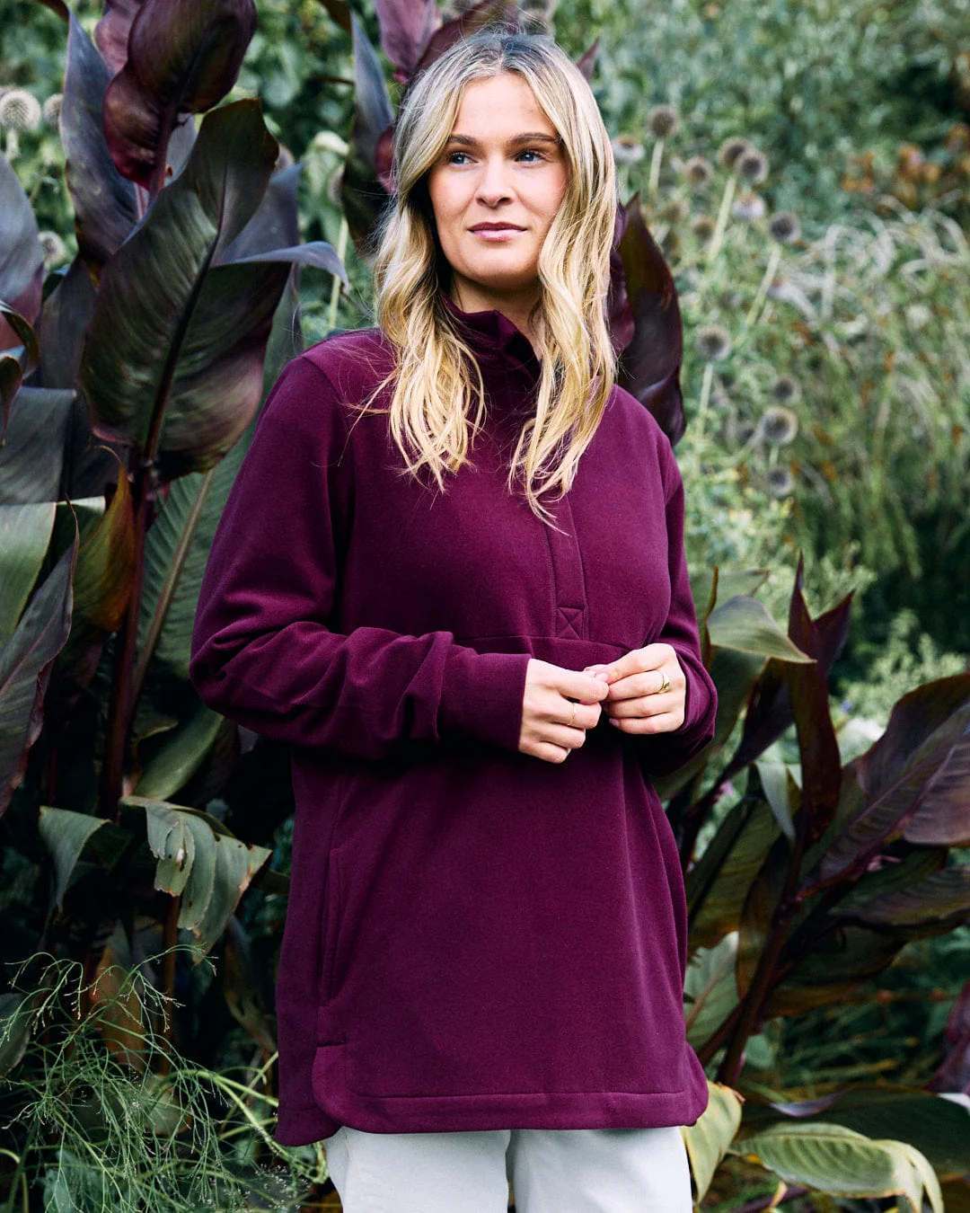 Morgan - Womens 1/4 Neck Longline Fleece - Burgundy - Image 6
