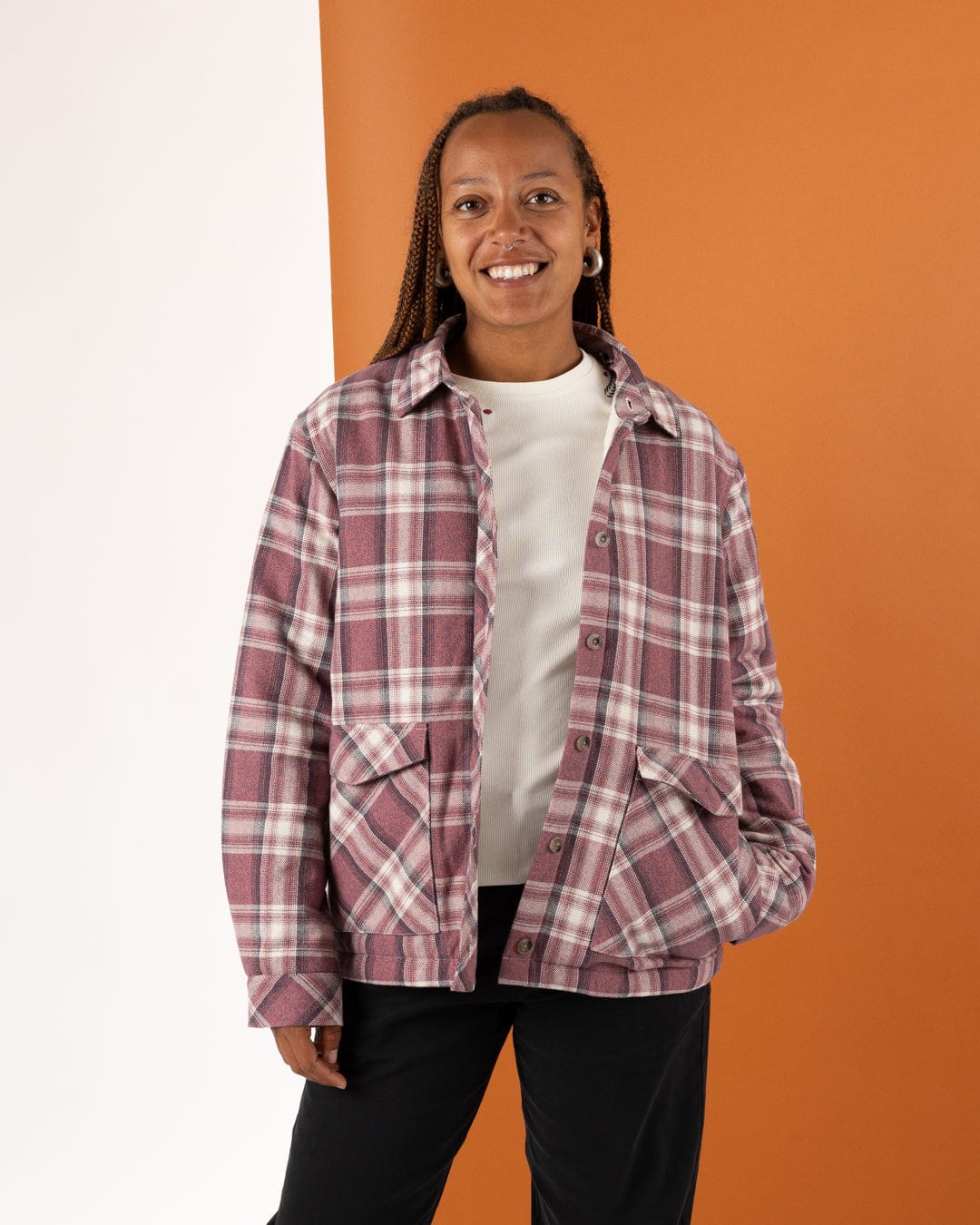 Myla - Womens Hooded Check Shacket - Pink Check - Image 7