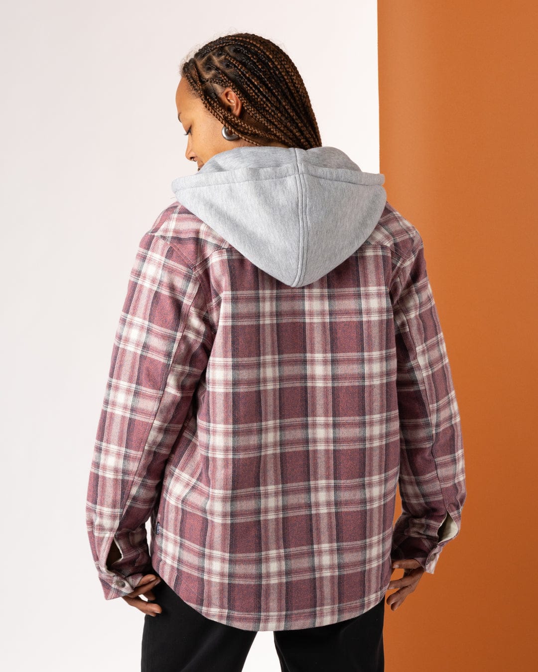 Myla - Womens Hooded Check Shacket - Pink Check - Image 9