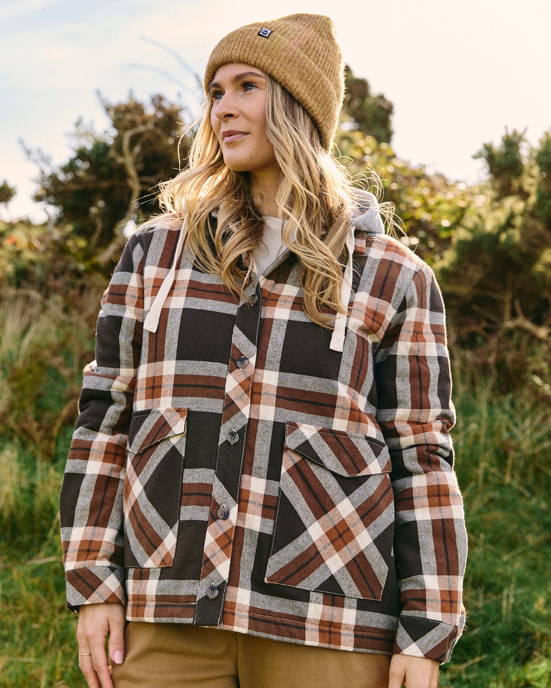 Myla - Womens Hooded Shacket - Brown - Image 3