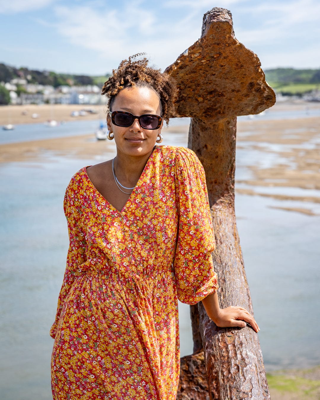 Nova - Womens Floral Midi Dress - Coral - Image 2