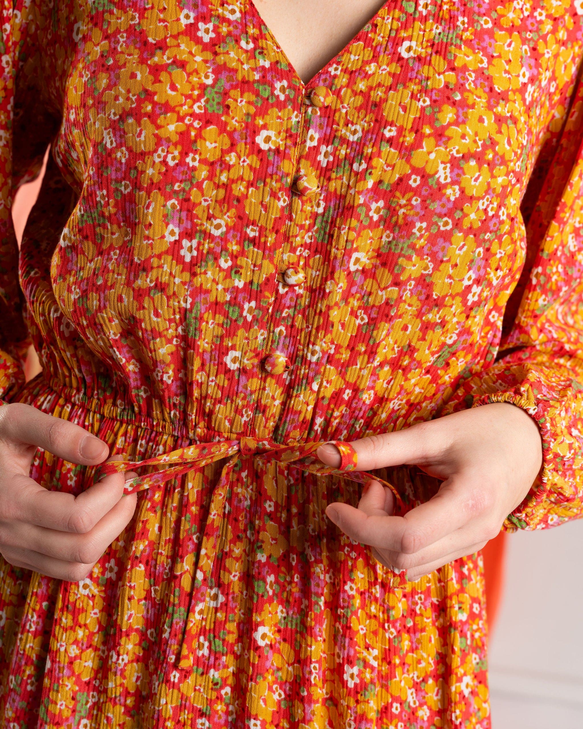 Nova - Womens Floral Midi Dress - Coral - Image 3