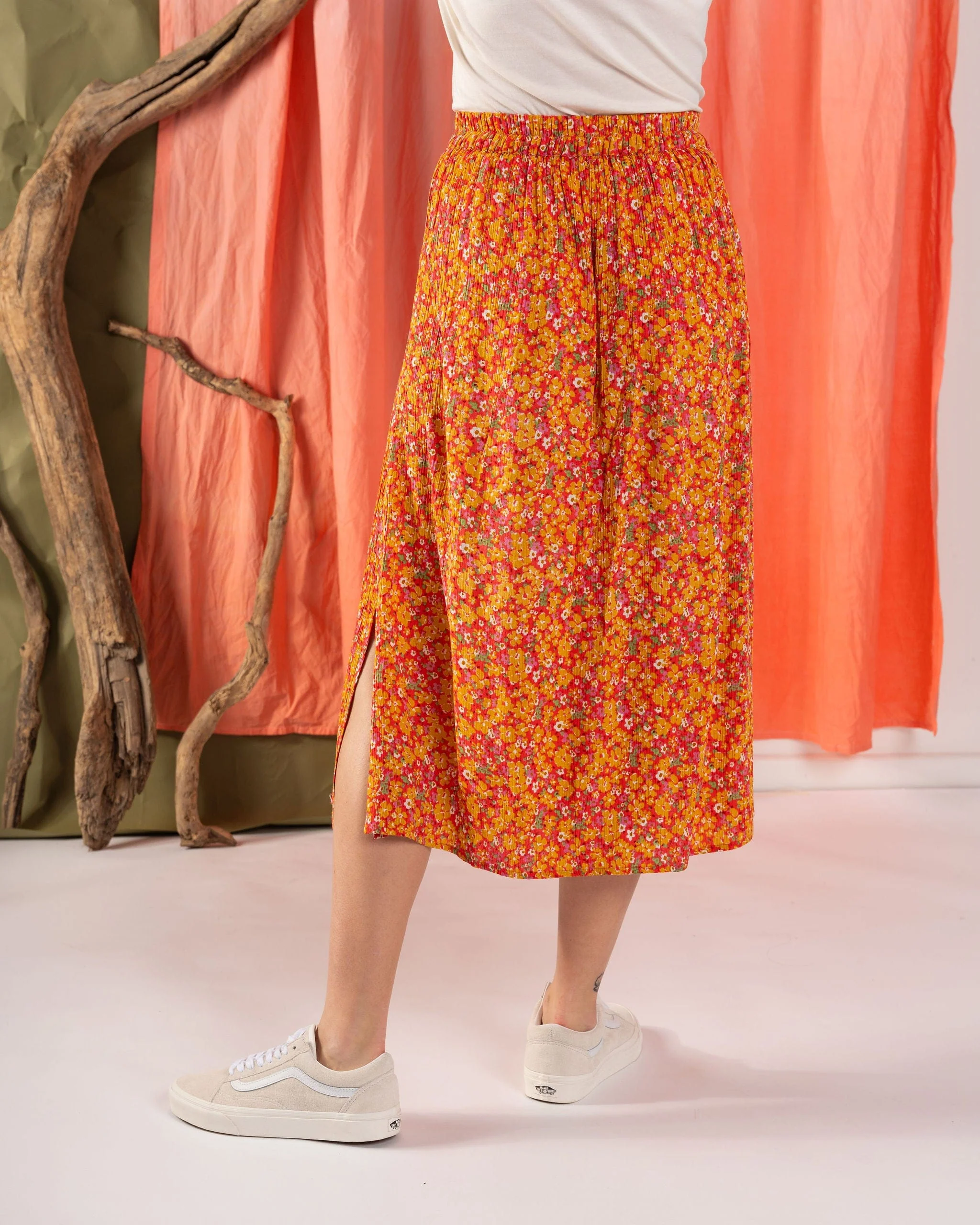 Nova - Womens Floral Midi Skirt - Coral - Image 11