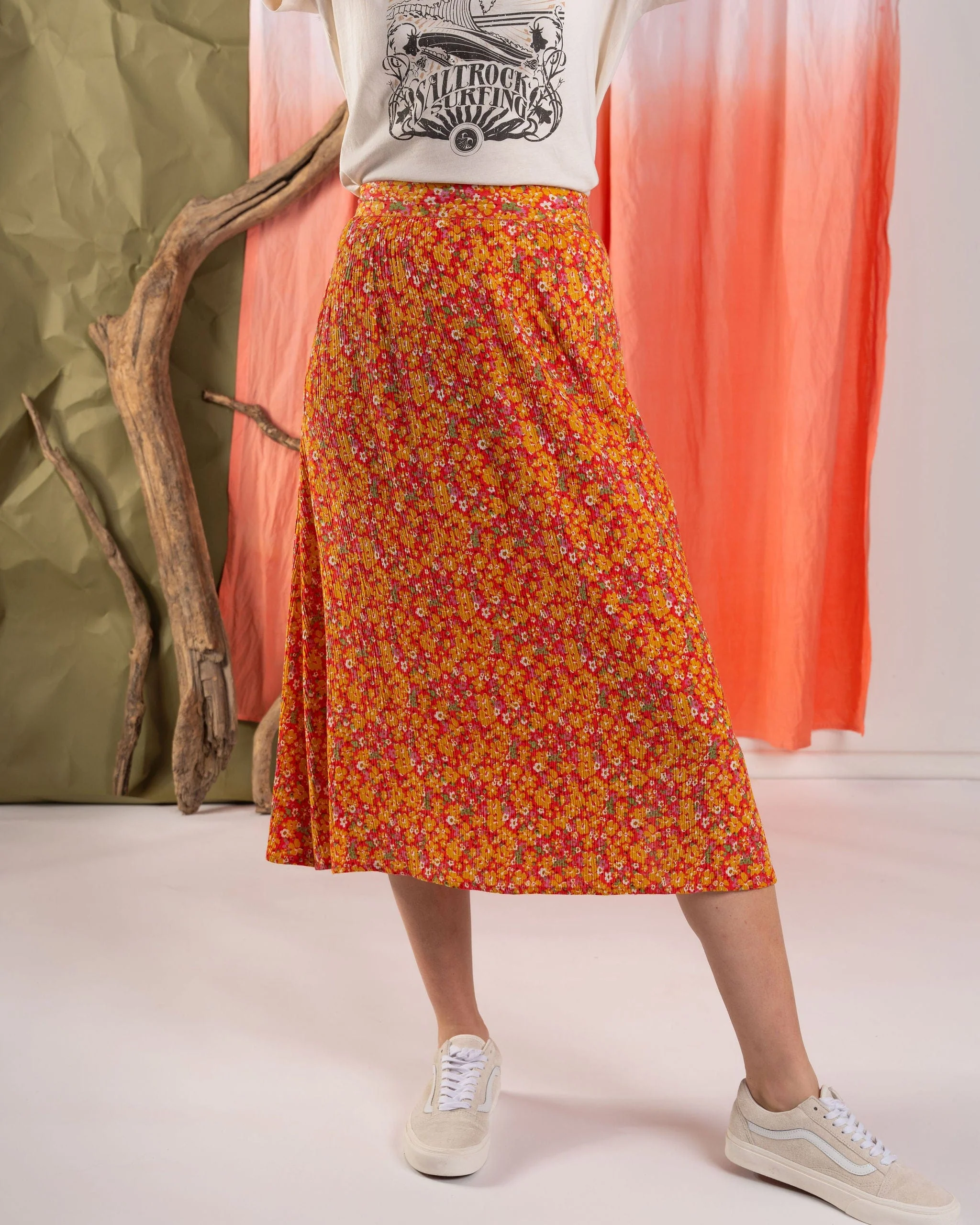 Nova - Womens Floral Midi Skirt - Coral - Image 2