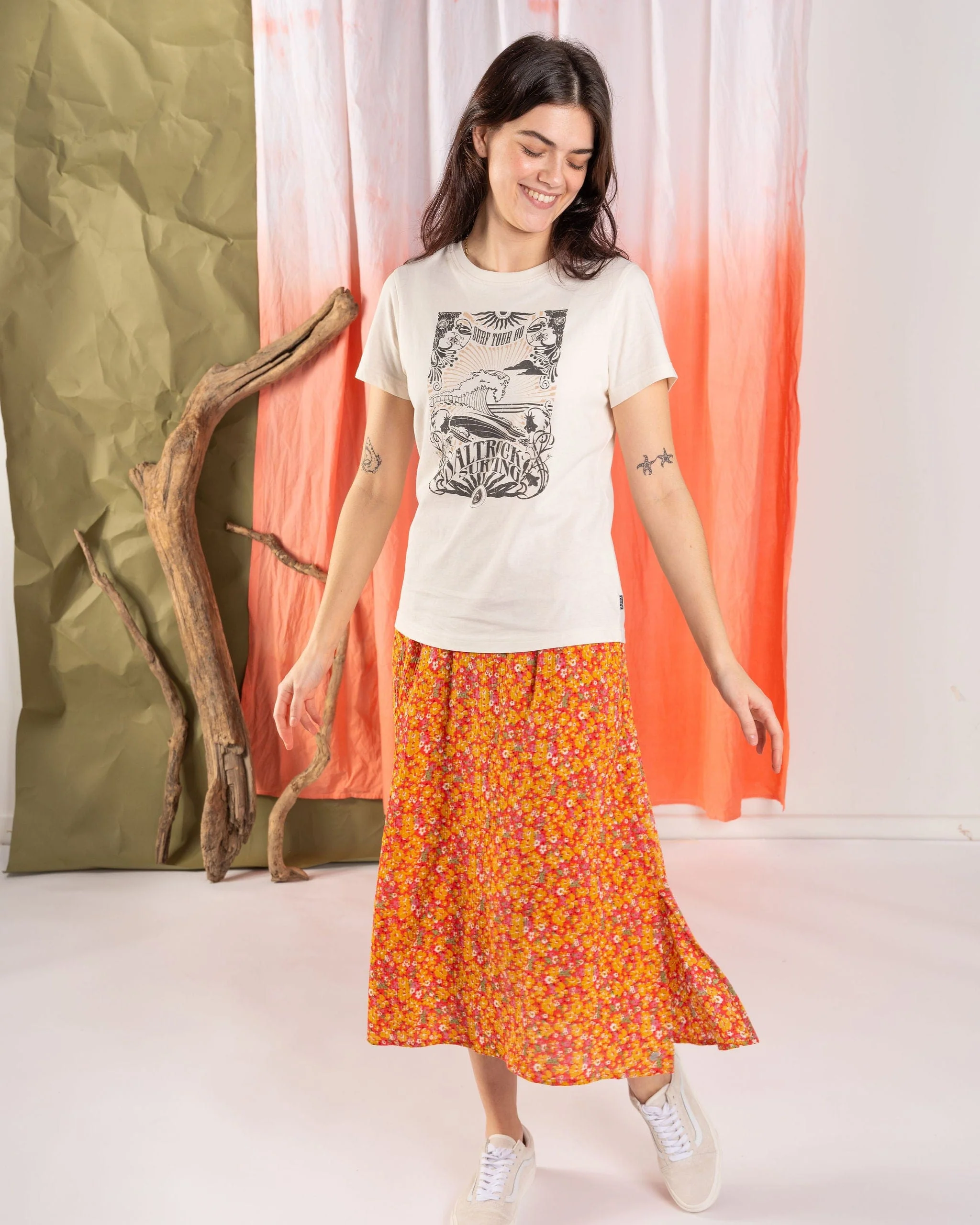 Nova - Womens Floral Midi Skirt - Coral - Image 4