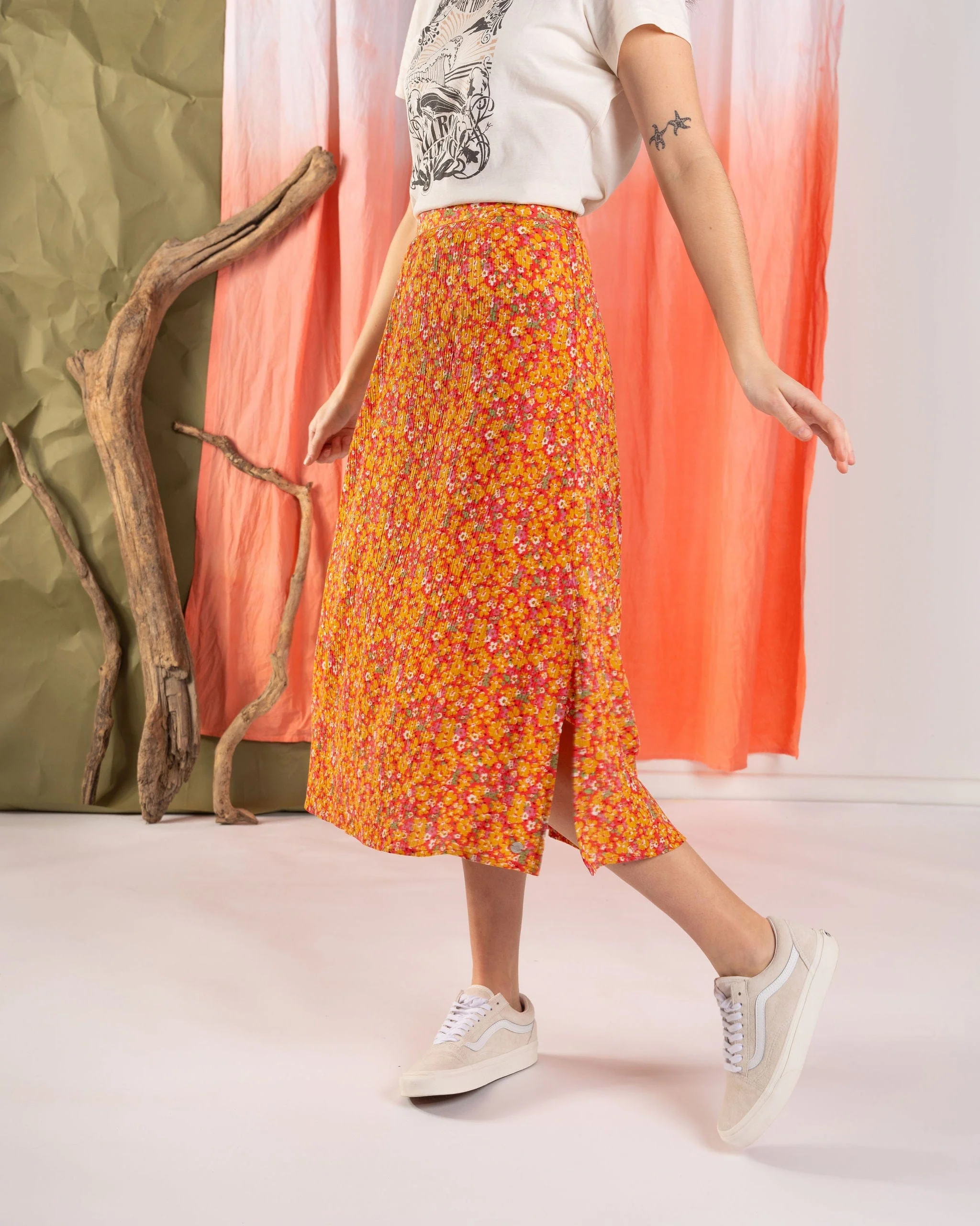 Nova - Womens Floral Midi Skirt - Coral - Image 6