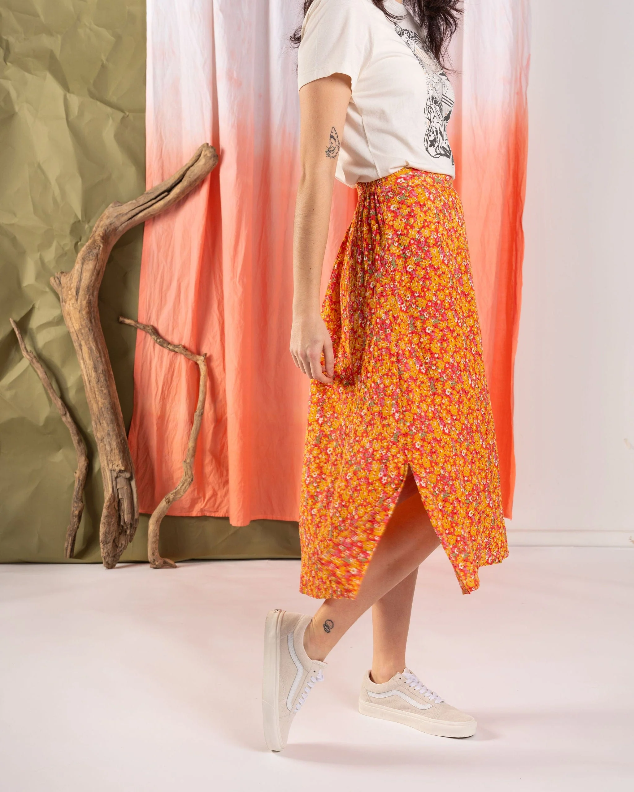Nova - Womens Floral Midi Skirt - Coral - Image 8