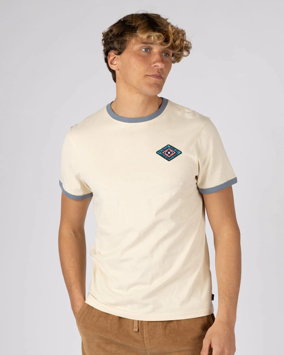 Offshore Ringer - Mens Short Sleeve T-Shirt - Cream - Image 2