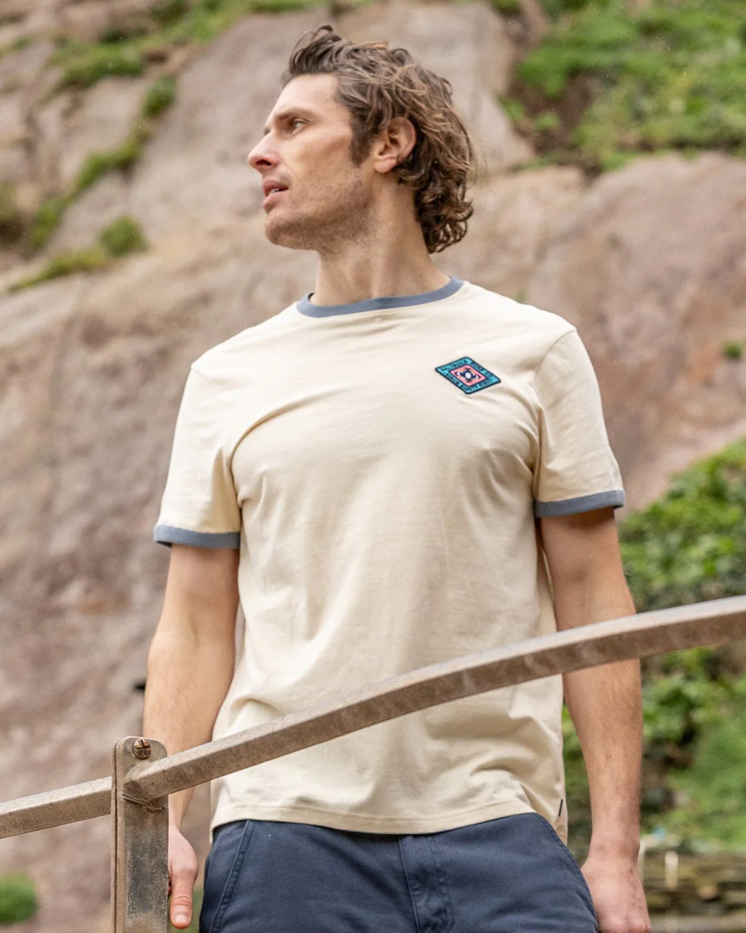 Offshore Ringer - Mens Short Sleeve T-Shirt - Cream - Image 3