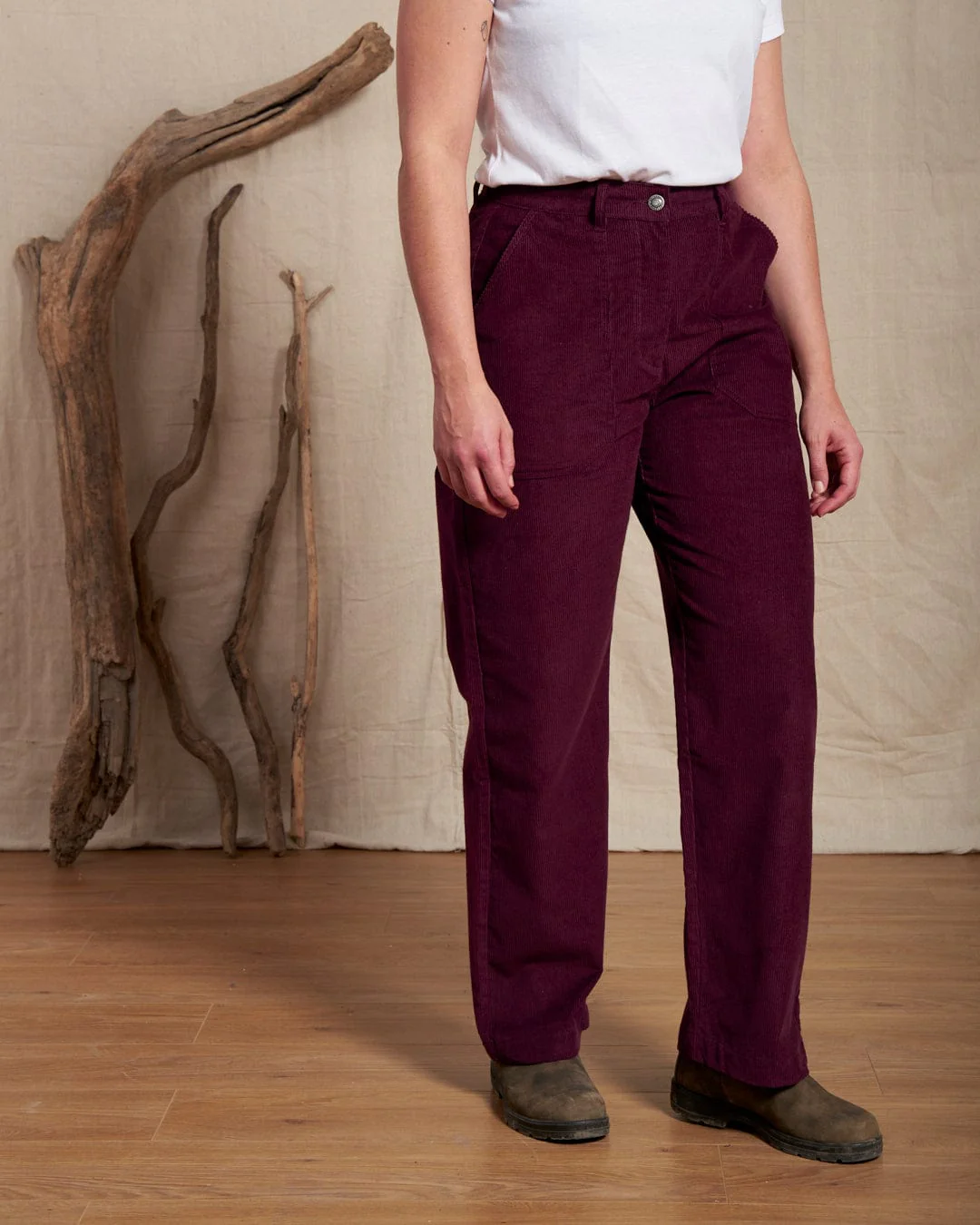Ogden Cord - Womens Straight Leg Cord Trousers - Burgundy - Image 6