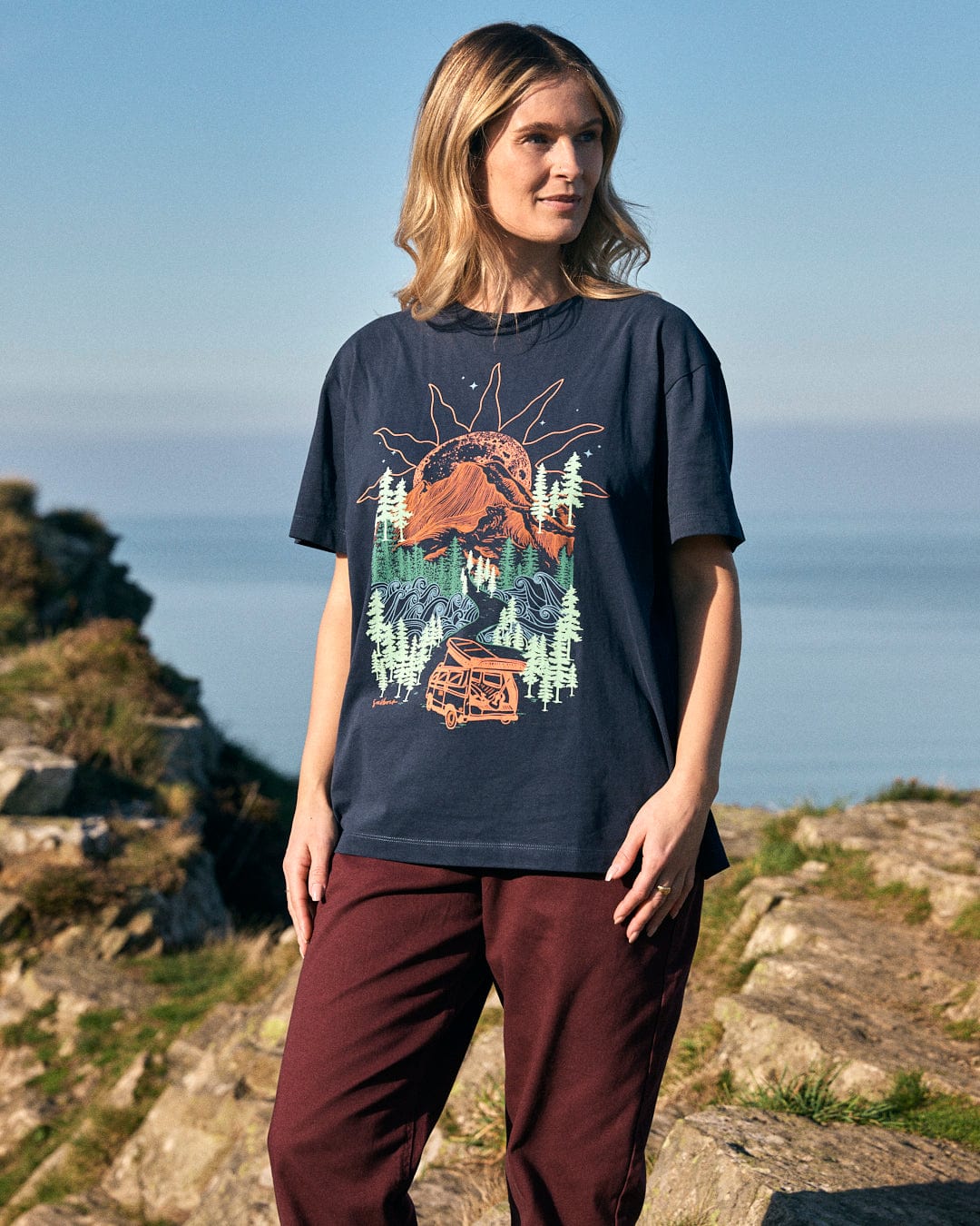 Open Road - Womens Oversized Short Sleeve T-Shirt - Blue - Image 4