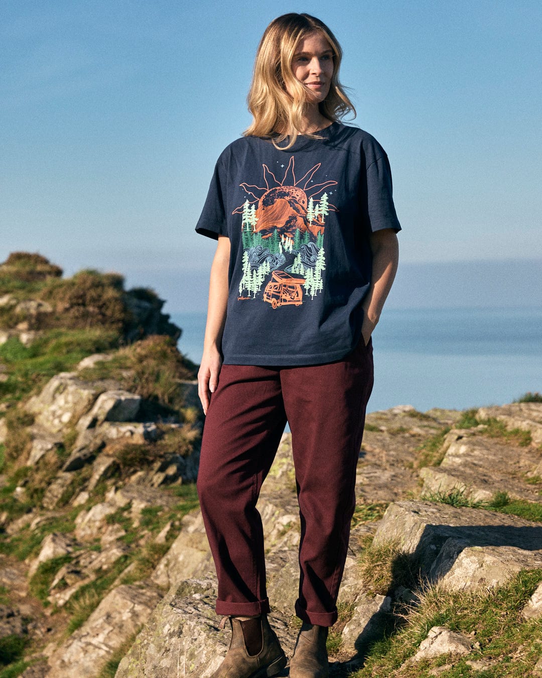 Open Road - Womens Oversized Short Sleeve T-Shirt - Blue - Image 7