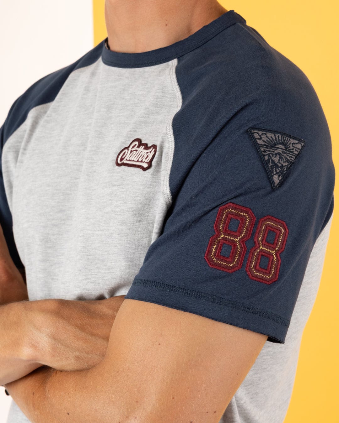 Patch Raglan - Mens Short Sleeve Raglan T-Shirt - Blue/Grey - Image 2