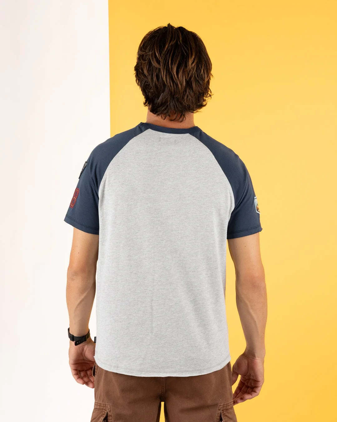 Patch Raglan - Mens Short Sleeve Raglan T-Shirt - Blue/Grey - Image 5