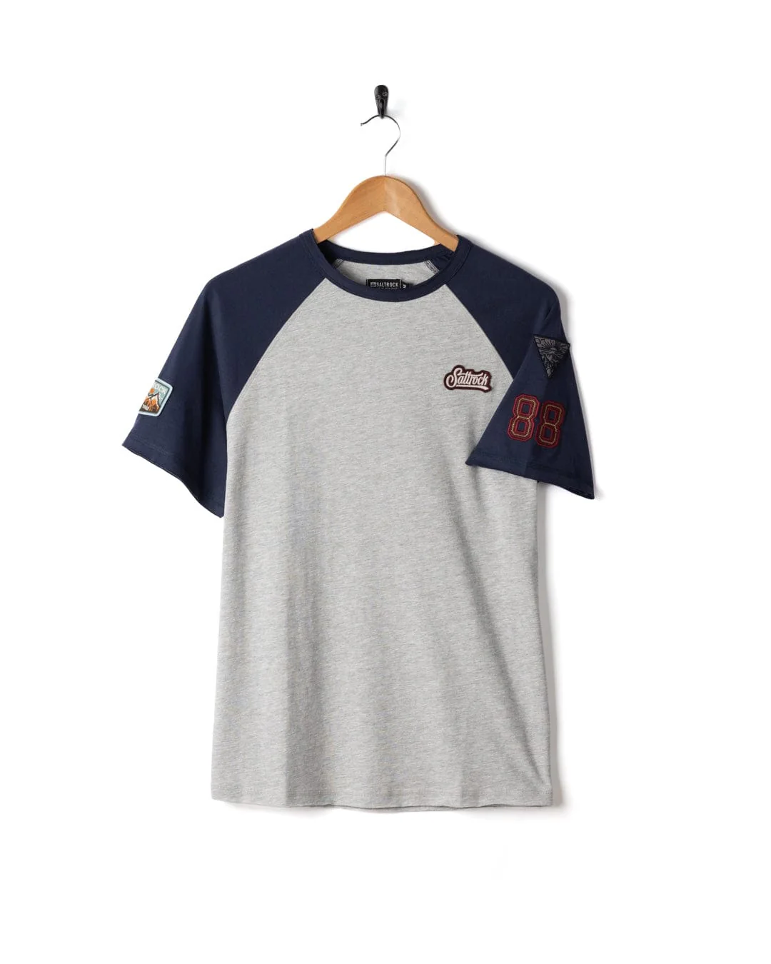 Patch Raglan - Mens Short Sleeve Raglan T-Shirt - Blue/Grey - Image 6