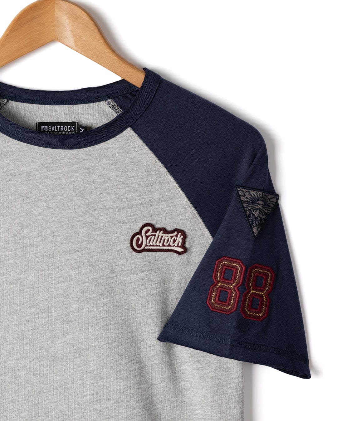 Patch Raglan - Mens Short Sleeve Raglan T-Shirt - Blue/Grey - Image 7