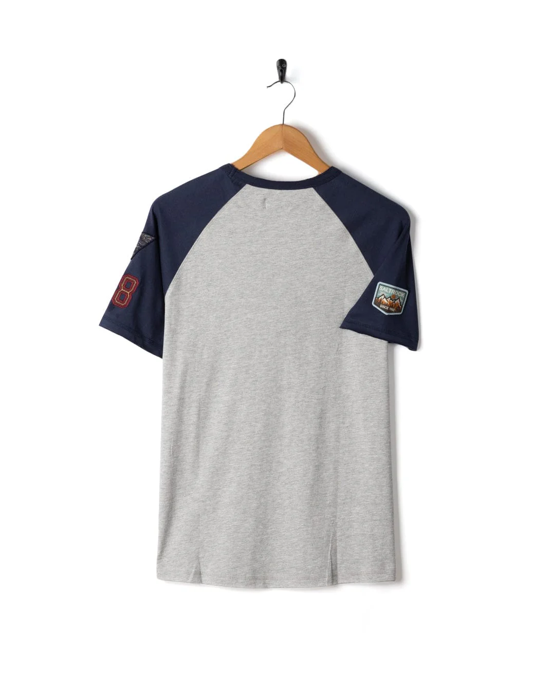 Patch Raglan - Mens Short Sleeve Raglan T-Shirt - Blue/Grey - Image 8