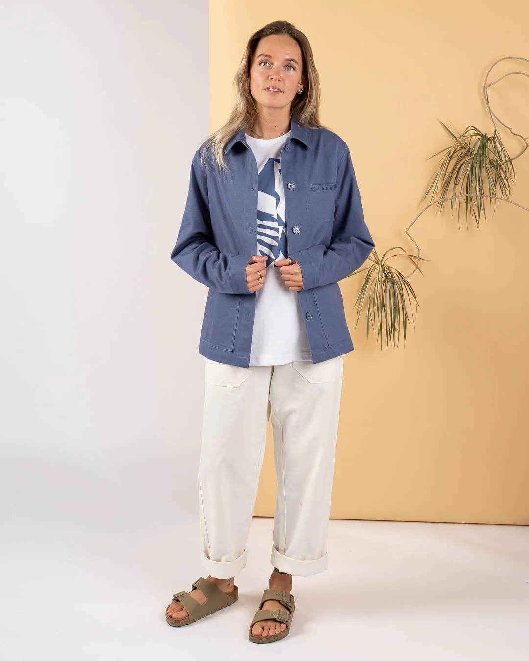 Peta - Womens Lightweight Canvas Shacket - Blue - Image 12