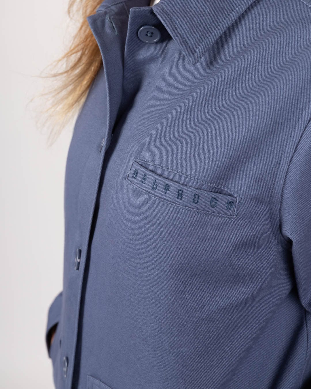 Peta - Womens Lightweight Canvas Shacket - Blue - Image 13