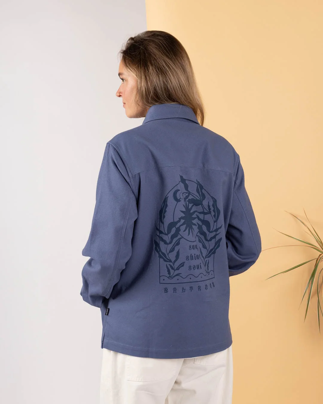 Peta - Womens Lightweight Canvas Shacket - Blue - Image 3
