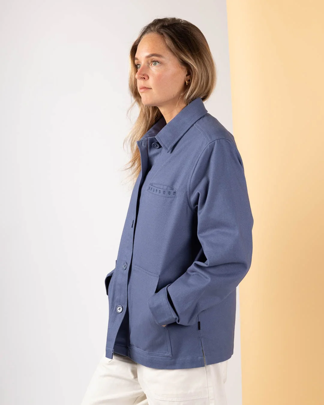 Peta - Womens Lightweight Canvas Shacket - Blue - Image 8