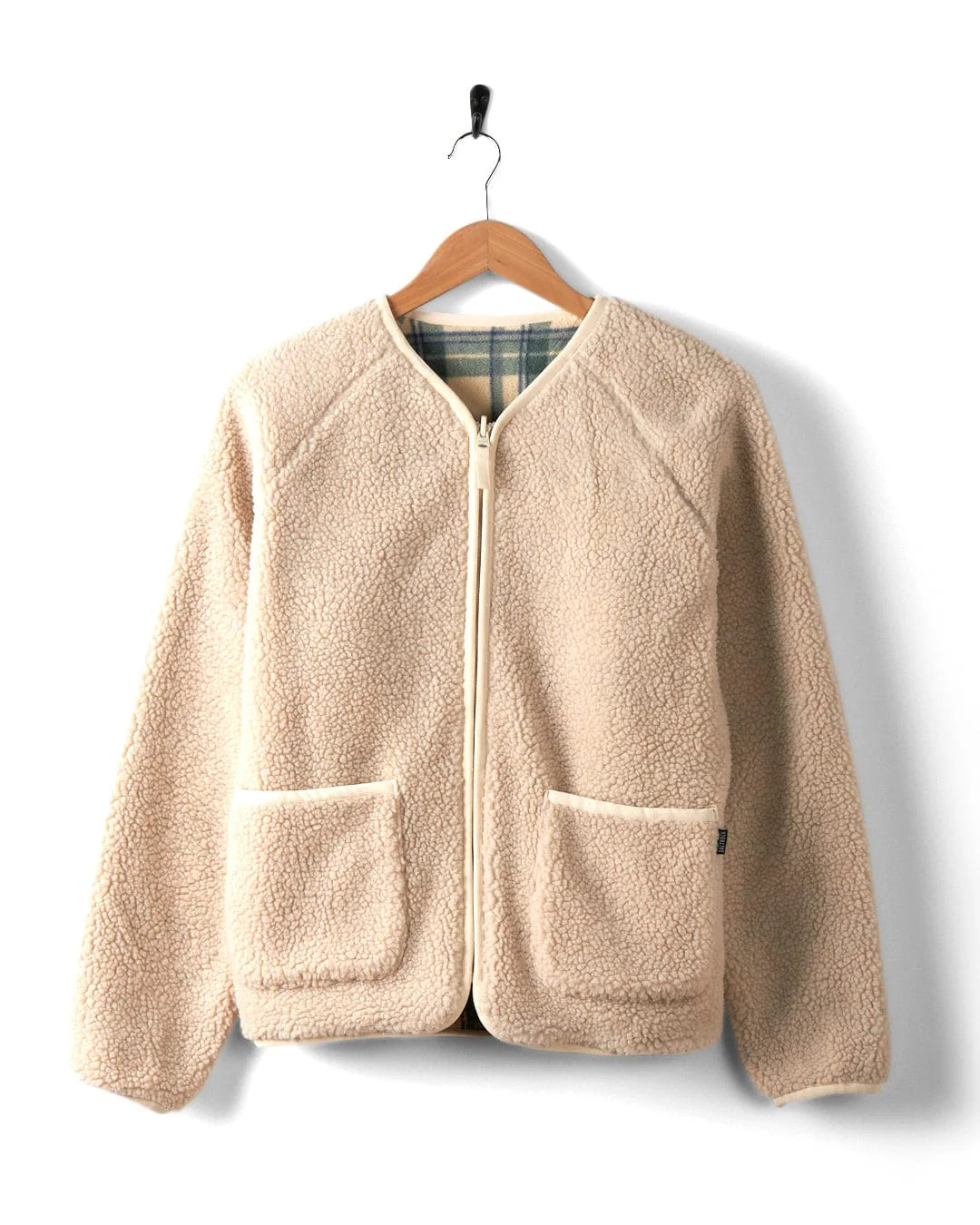 Piper - Womens Reversible Zip Collarless Fleece - Cream - Image 3