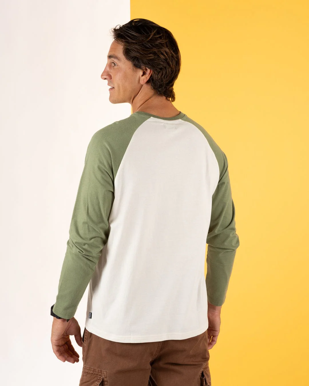 Pitcher Embroidery - Mens Raglan Long Sleeve T-Shirt - Green - Image 5