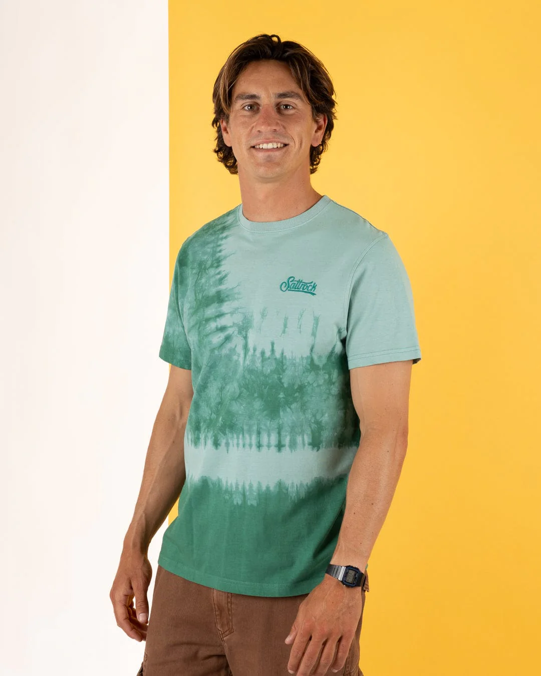 Pitcher Embroidery - Mens Tie Dye T-Shirt -Green - Image 2