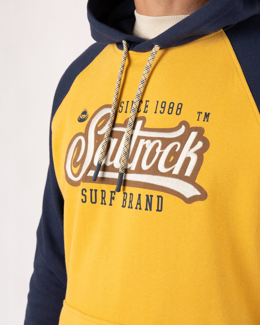 Pitcher Raglan - Mens Pop Hoodie - Yellow/Blue - Image 2