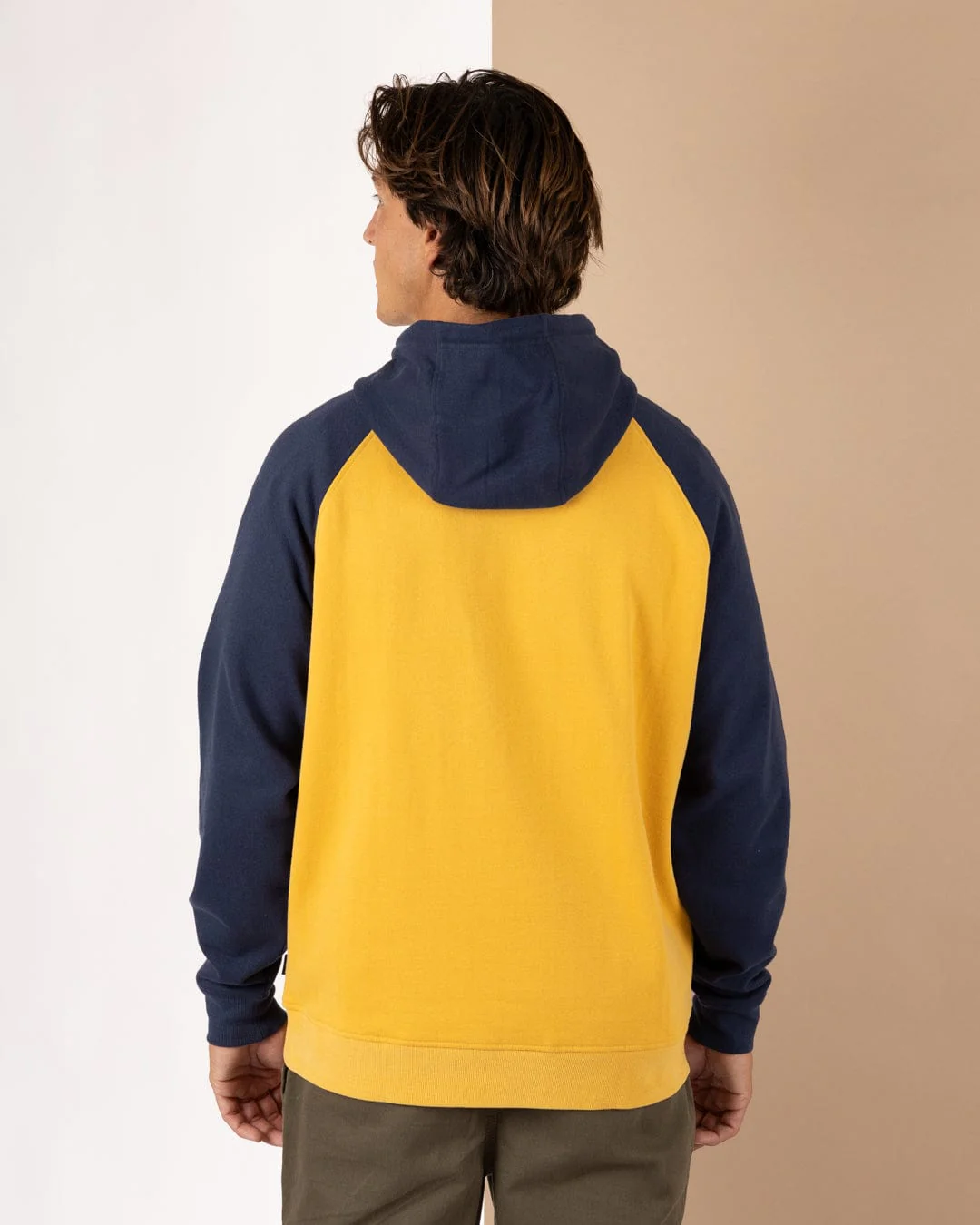 Pitcher Raglan - Mens Pop Hoodie - Yellow/Blue - Image 3