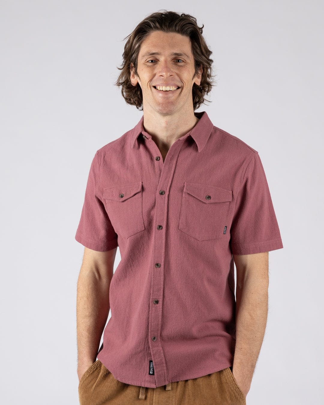 Polperro - Mens Short Sleeve Shirt - Dark Pink - Image 2