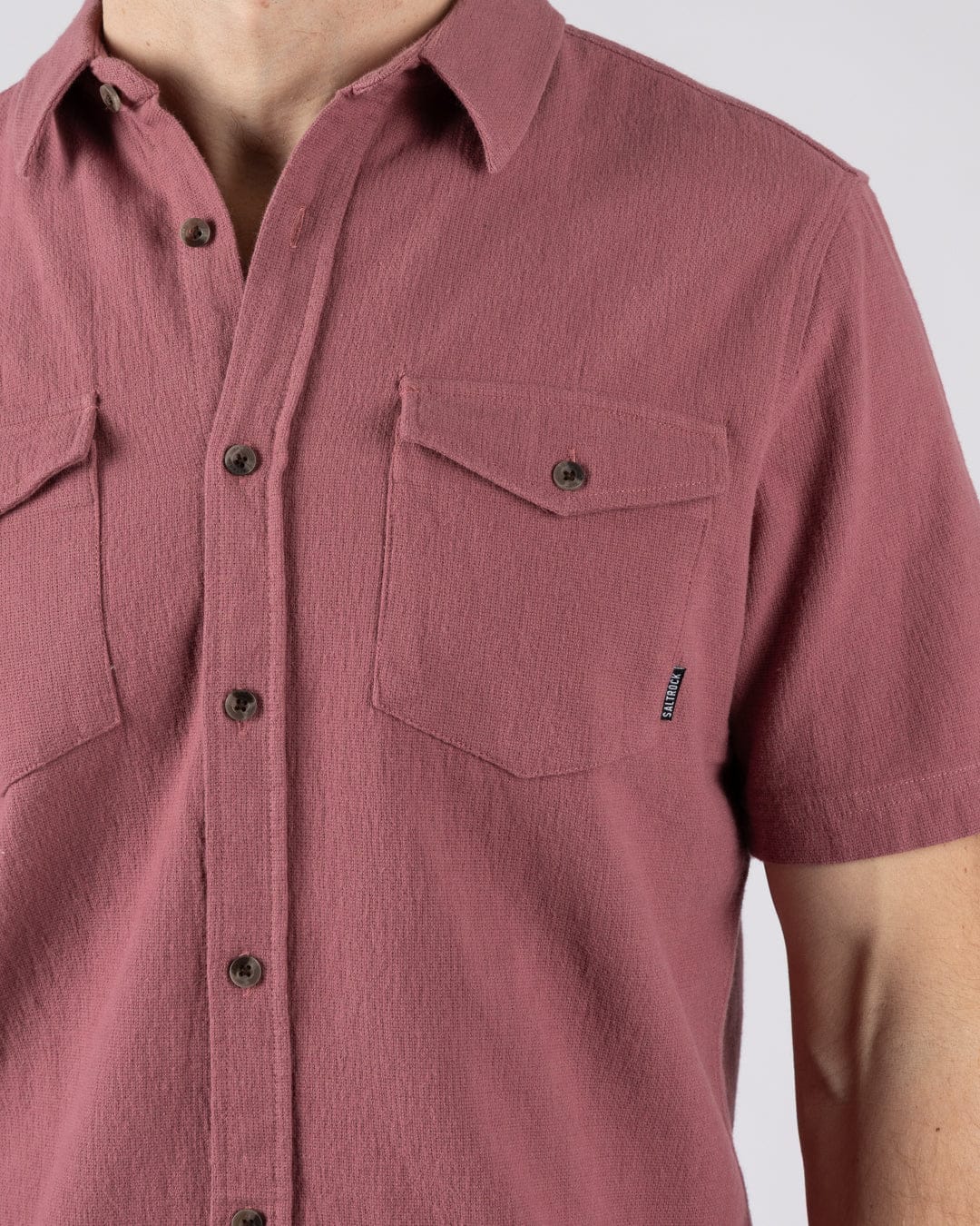 Polperro - Mens Short Sleeve Shirt - Dark Pink - Image 3