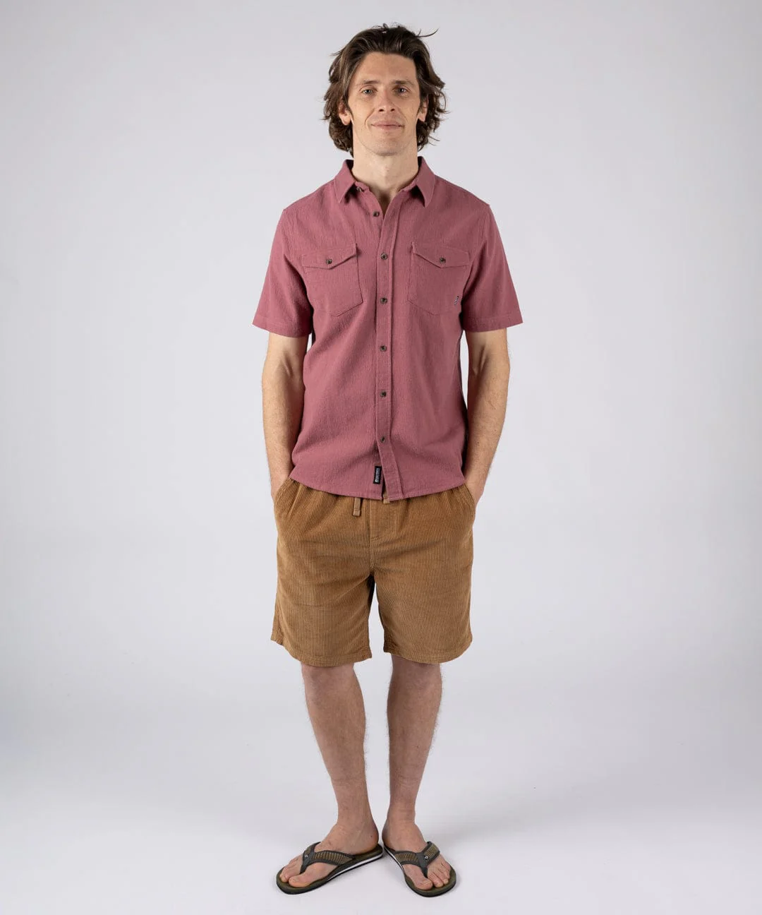 Polperro - Mens Short Sleeve Shirt - Dark Pink - Image 6