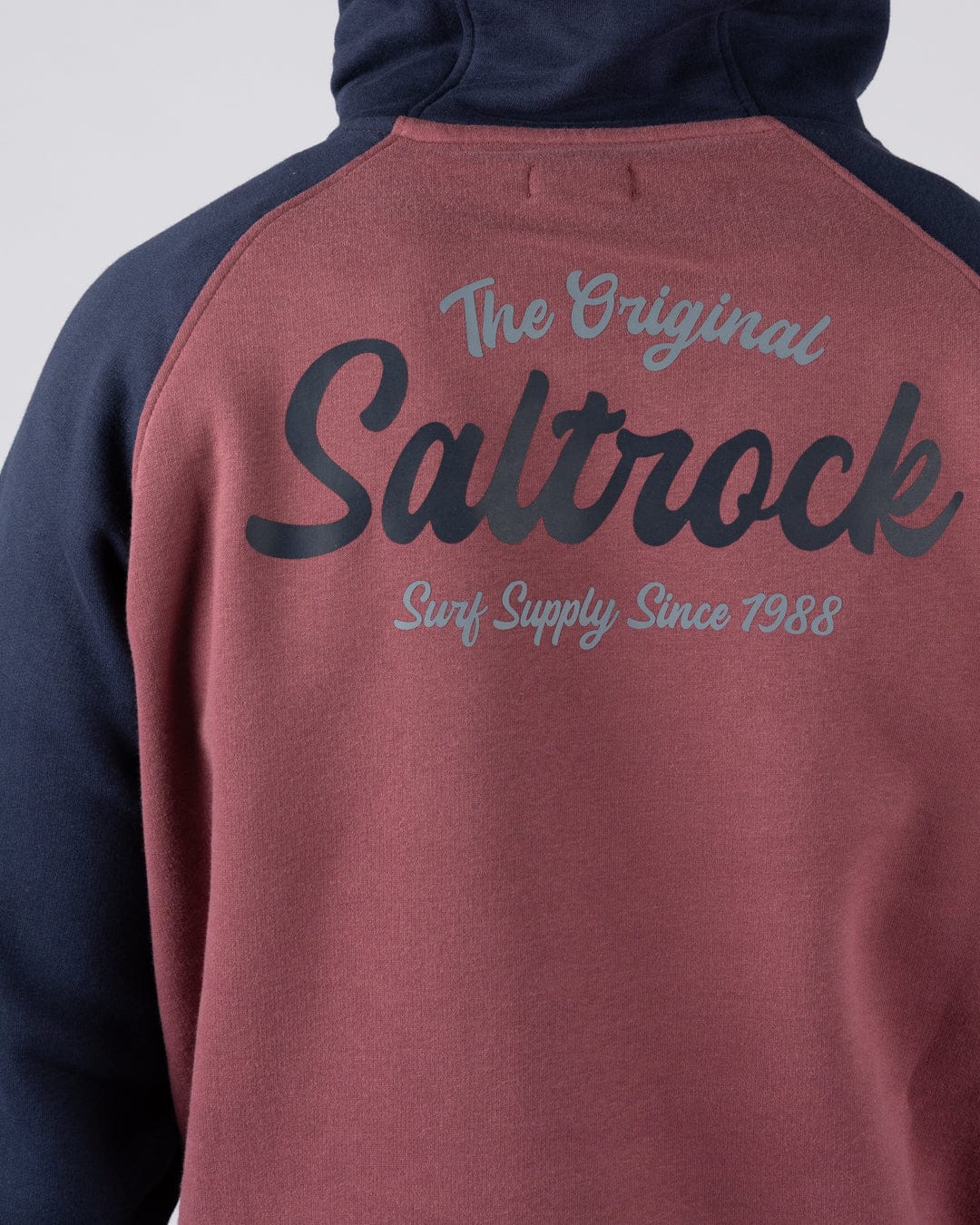 Postcard Script - Mens Raglan Pop Hoodie - Dark Pink/Blue - Image 5