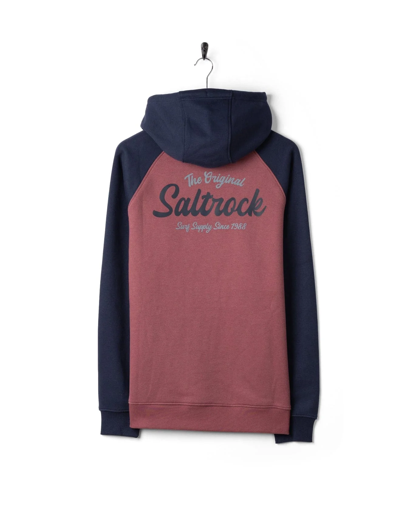Postcard Script - Mens Raglan Pop Hoodie - Dark Pink/Blue - Image 7