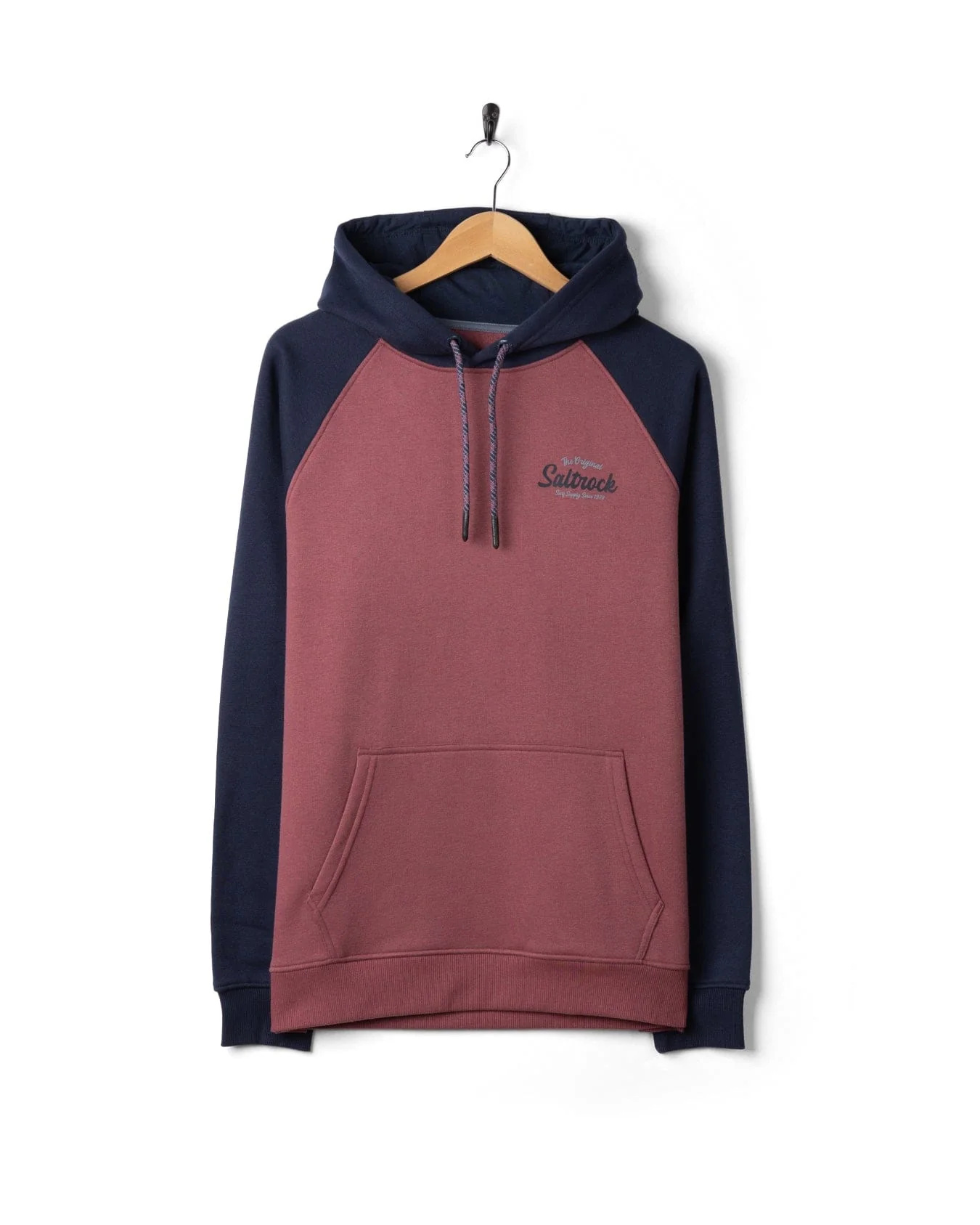 Postcard Script - Mens Raglan Pop Hoodie - Dark Pink/Blue - Image 8
