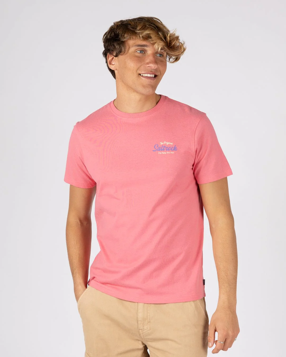 Postcard Script - Mens Short Sleeve Tee - Bright Pink - Image 2