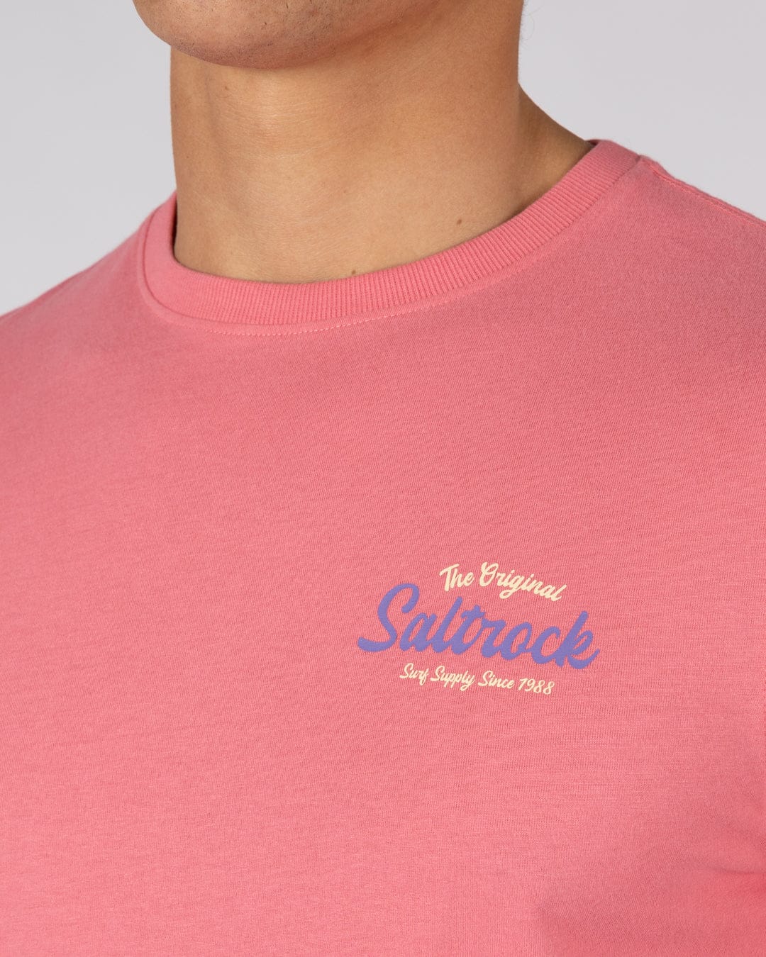 Postcard Script - Mens Short Sleeve Tee - Bright Pink - Image 4