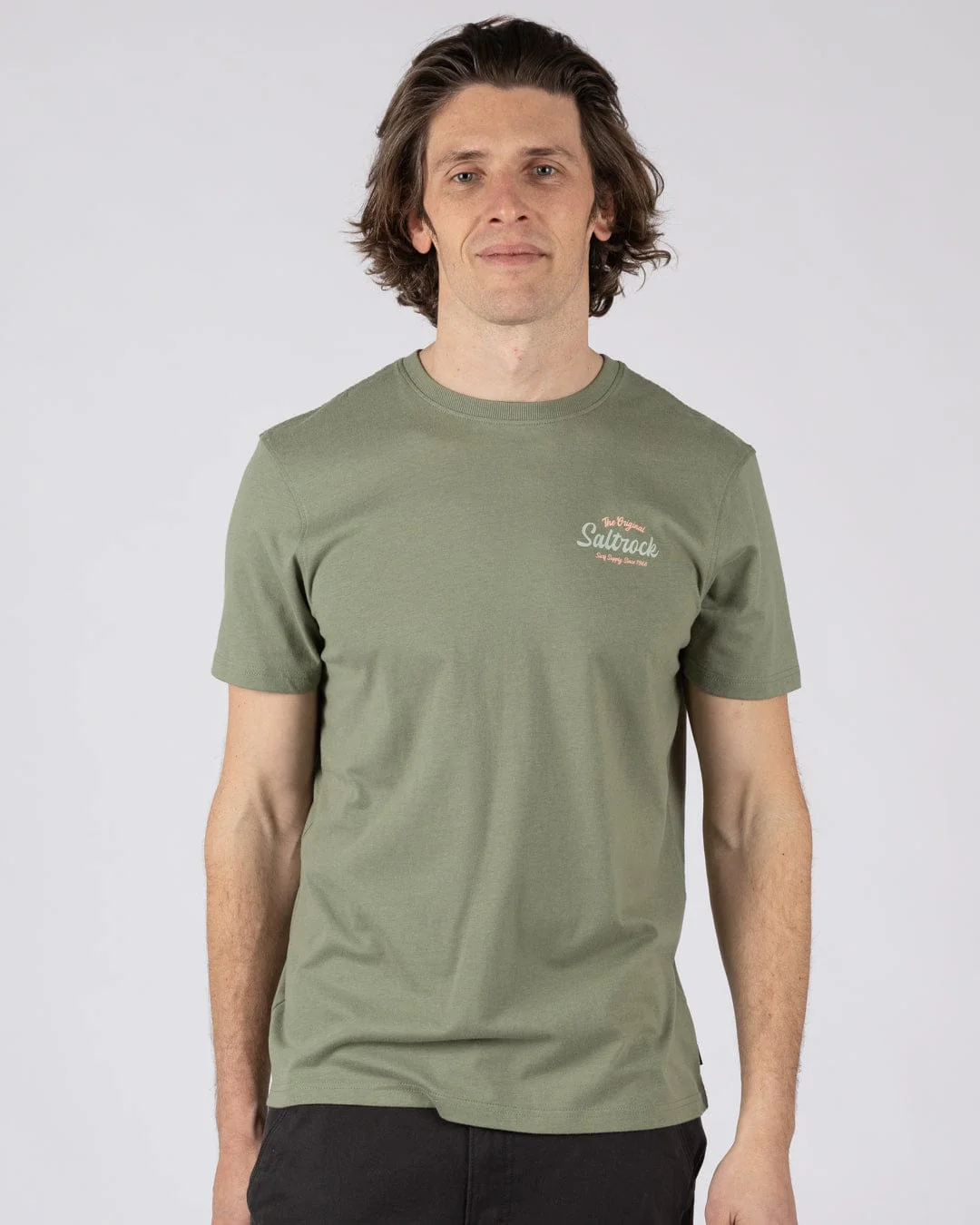 Postcard Script - Mens Short Sleeve T-Shirt- Green - Image 2