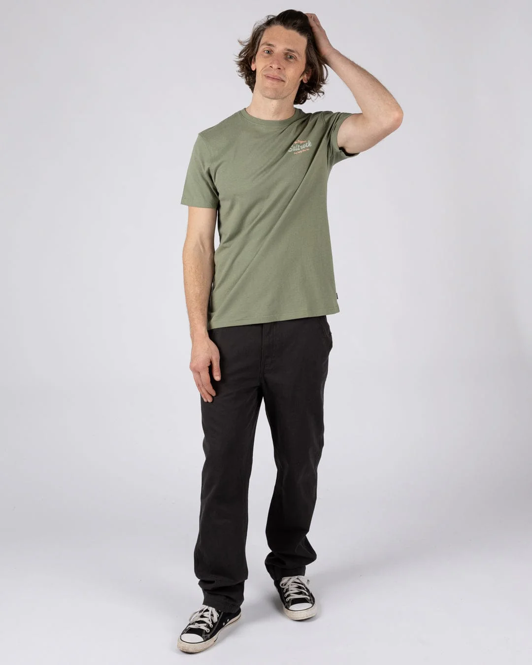 Postcard Script - Mens Short Sleeve T-Shirt- Green - Image 4