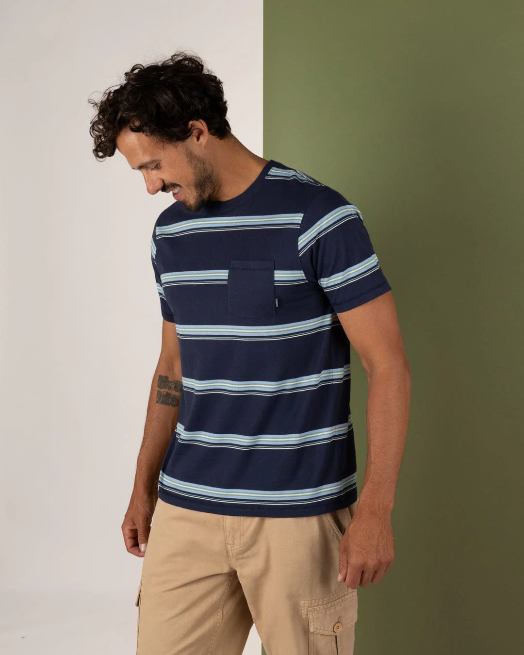 Race - Mens Striped T-Shirt - Blue - Image 3