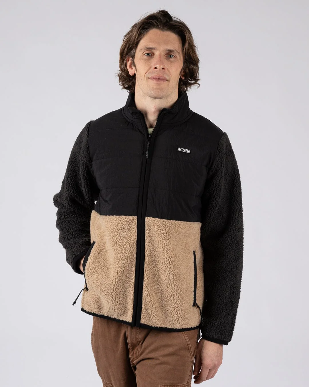 Rafe - Mens Zip Fleece - Black/Beige - Image 11