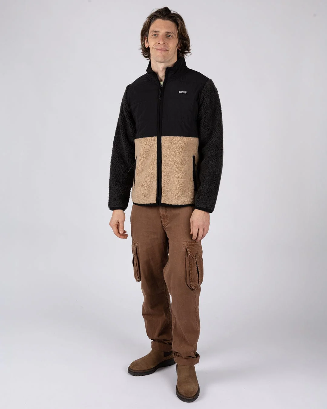Rafe - Mens Zip Fleece - Black/Beige - Image 15