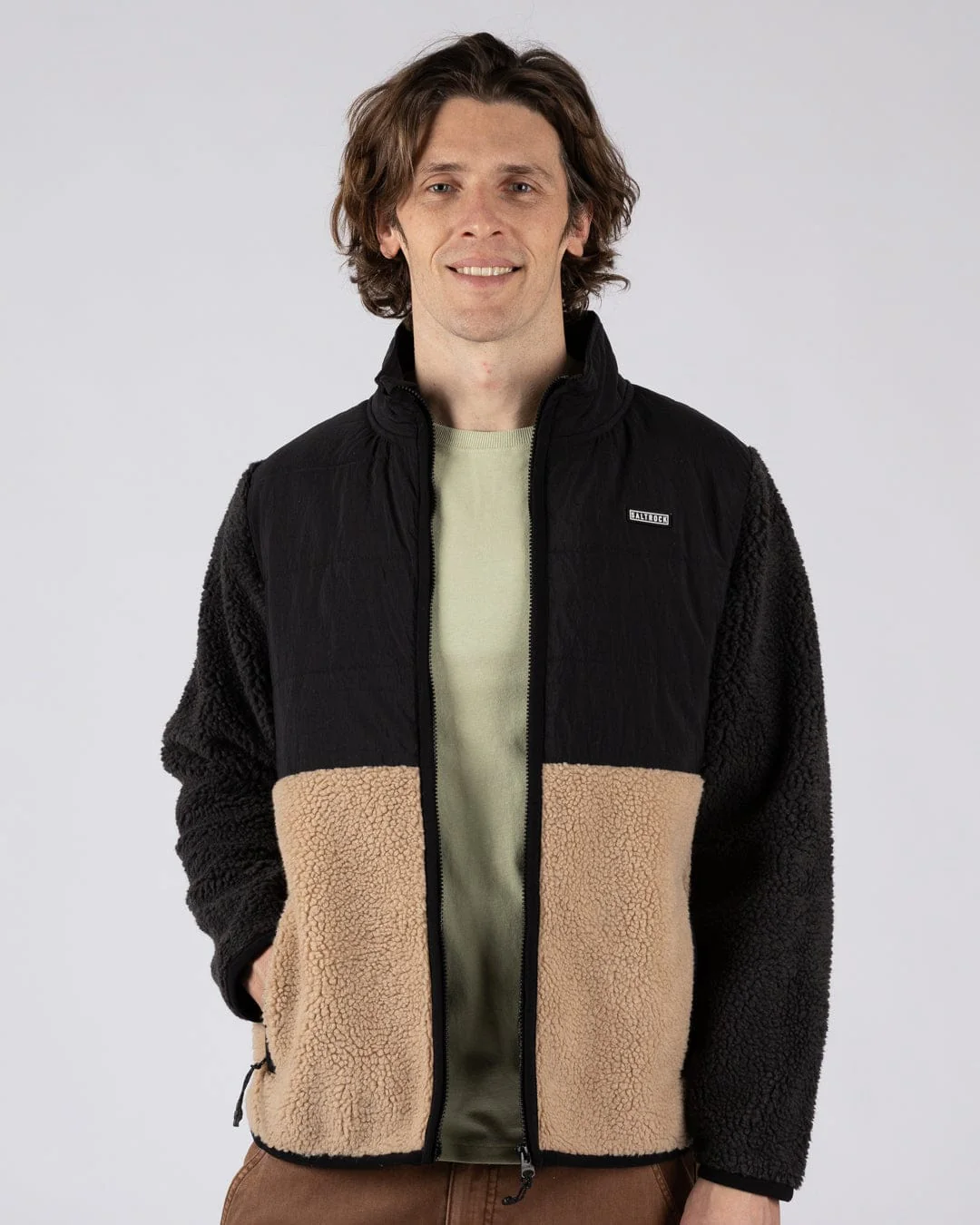 Rafe - Mens Zip Fleece - Black/Beige - Image 2