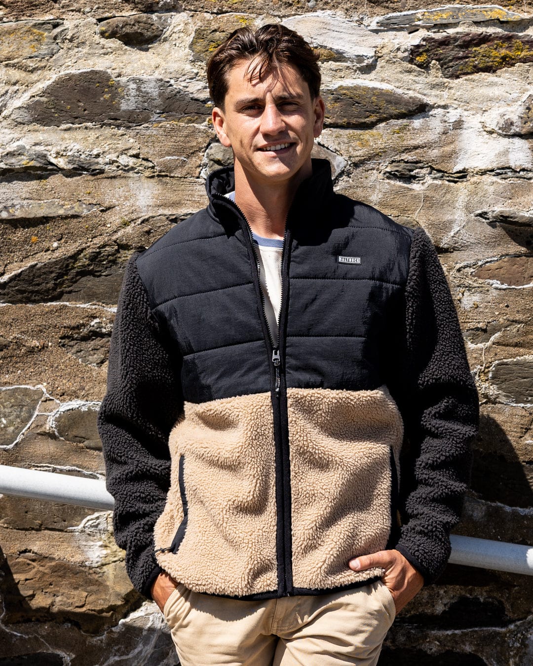 Rafe - Mens Zip Fleece - Black/Beige - Image 3